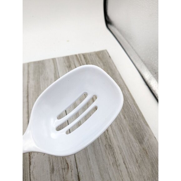 Vintage Indonesia White Melamine Ware Slotted Serving Spoon 11 1/2" Kitchen - Picture 7 of 7
